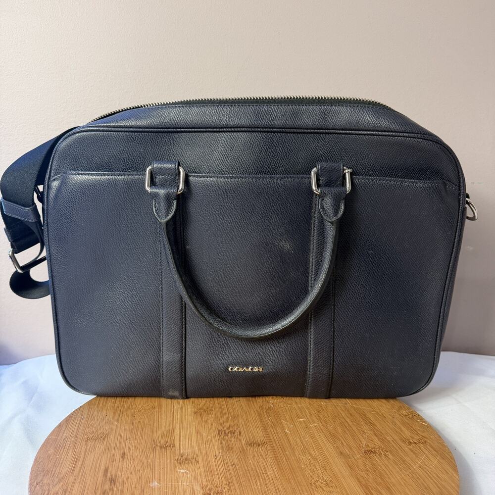 Coach Metropolitan Laptop Briefcase Navy Blue Pebbled Leather W/ Shoulder Strap